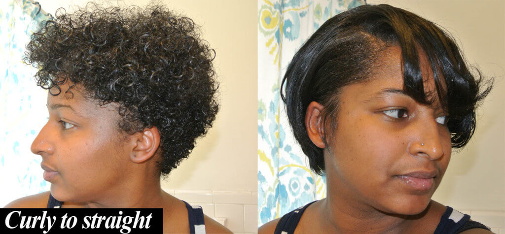 Curly to straight on tapered hair